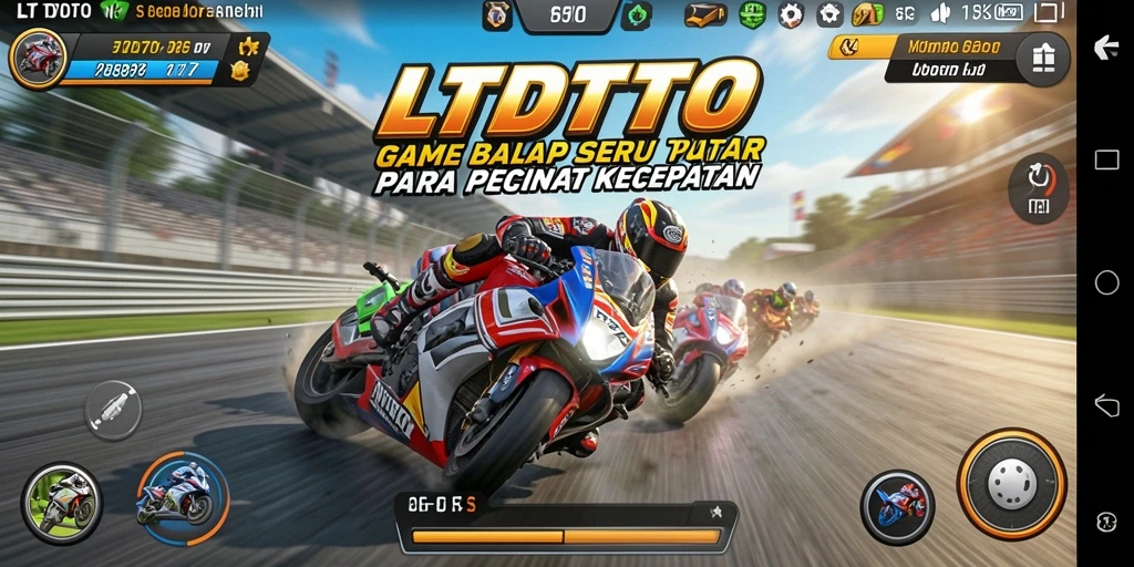 Tampilan gameplay LTDTOTO dengan mobil balap di lintasan.