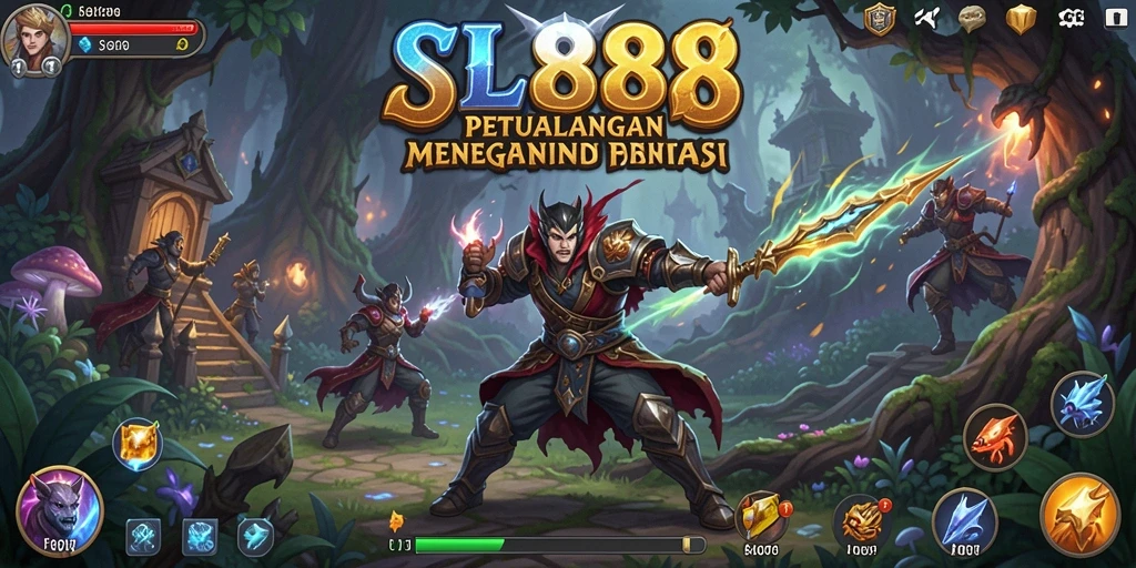 Screenshot gameplay SL888 menampilkan eksplorasi dunia fantasi yang kaya.